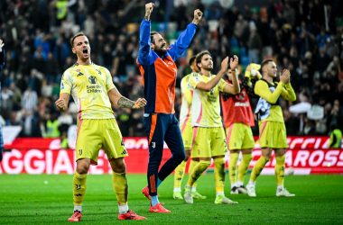 UDINE, ITALY - NOVEMBER 2: Juventus team celebrating during the Serie A match between Udinese and Juventus at Stadio Friuli on November 2, 2024 in Udine, Italy. (Photo by Daniele Badolato - Juventus FC/Juventus FC via Getty Images)