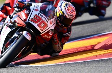 Japan's Takaaki Nakagami rides his Honda during the Aragon Motorcycle Grand Prix at the Motorland circuit in Alcaniz, Spain, Sunday, Oct. 18, 2020. Nakagami finished in fifth place. (AP Photo/Jose Breton)