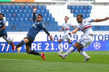 Sampdoria's Fabio Quagliarella scores the goal 0-1 during the Italian Serie A soccer match Atalanta BC vs Sampdoria at Gewiss Stadium in Bergamo, Italy, 24 October 2020.ANSA/PAOLO MAGNI
